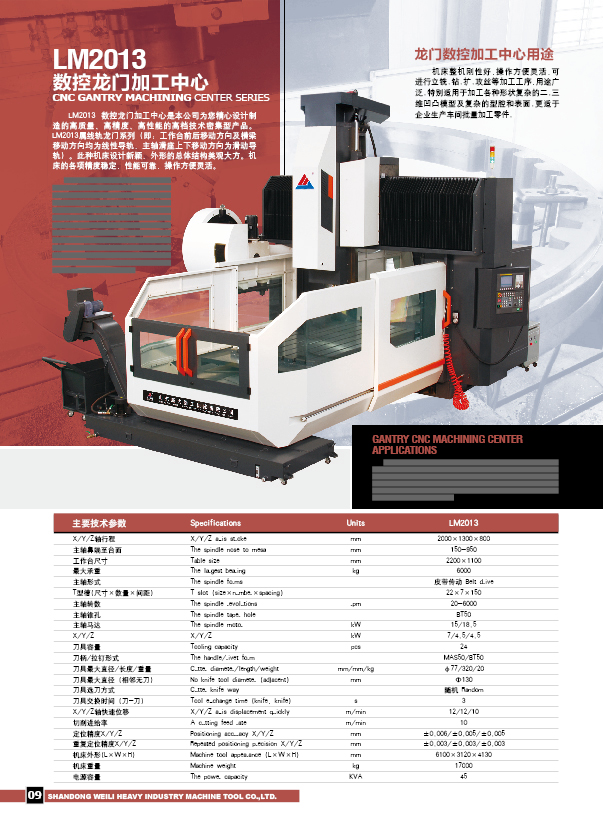 數(shù)控龍門加工中心參數(shù)