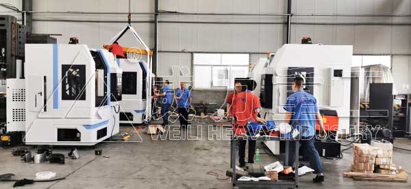 汽車制動(dòng)蹄鐵蹄片專用數(shù)控立車車間試機(jī)中